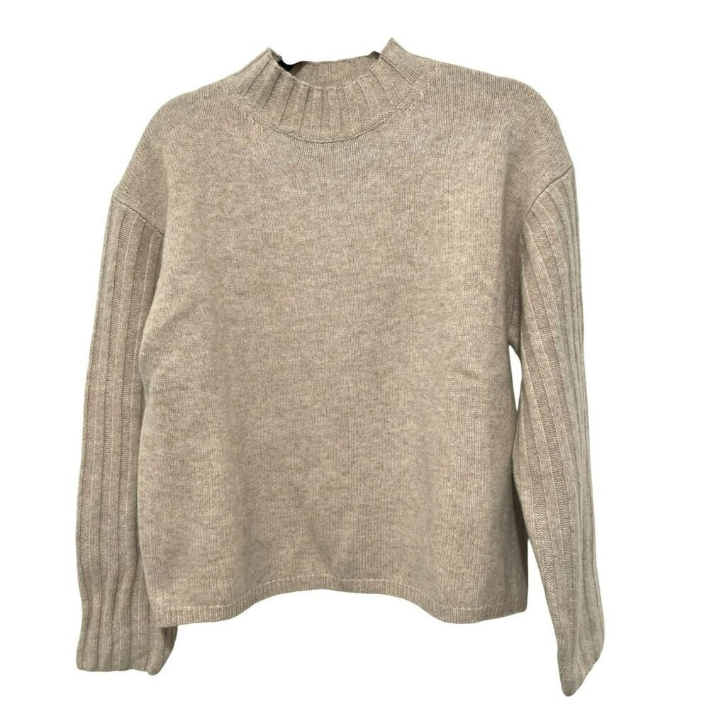 Thakoon Ribbed Sleeve Oatmeal Wool Sweater Large Pullover Knitwear NWT